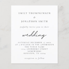 Budgetera en enkel inbjudan till skribentbröllop i