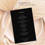 Budgetera enkel svartvit bröllop-meny flygblad<br><div class="desc">Moody anpassningsbar för svart trendig, minimalistisk typografi, bröllop-meny, PAPPER FLYER till ett rimligt pris. LÄS DETTA FÖRE KÖP! Det här är ett budgetöverkomligt kort som är tryckt på en FLYER. Observera att BUDGET PAPPER ÄR THIN - Du kan uppgradera så att det här kortet är tryckt på cardstock ENVELOPES INTE...</div>