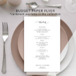 Budgetera enkel svartvit bröllop-meny flygblad<br><div class="desc">Enkel, vit trendig, minimalistisk typografisk textmall BUDGET bröllop-meny PAPPER FLYER. PÅPEKA DETTA FÖRE KÖP! Det här är ett budgetöverkomligt kort som är tryckt på en FLYER. Observera att BUDGET PAPPER ÄR THIN - Du kan uppgradera så att det här kortet är tryckt på cardstock ENVELOPES INTE INKLUDERAT. Dubbla-kontrollera all information...</div>