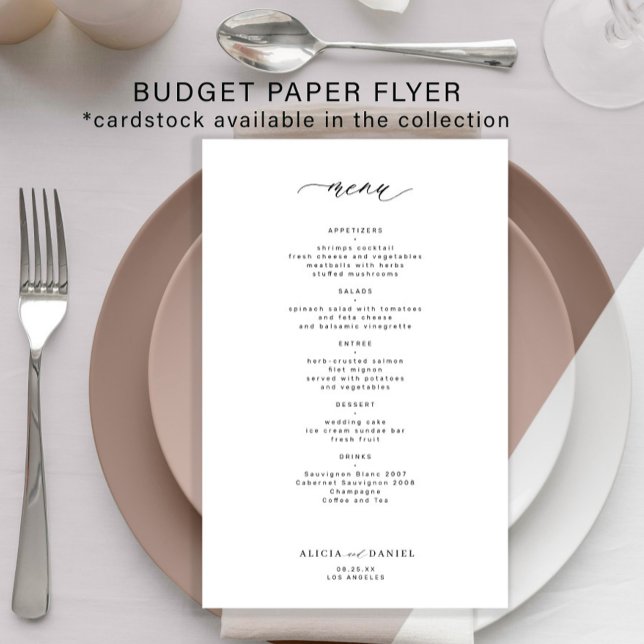 Budgetera enkel svartvit bröllop-meny flygblad (Skapare uppladdad)