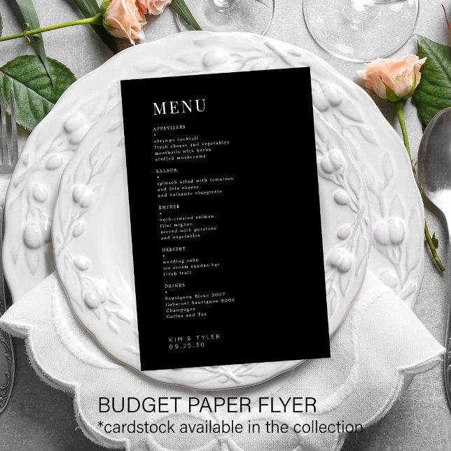 Budgetera enkel svartvit bröllop-meny flygblad (Skapare uppladdad)