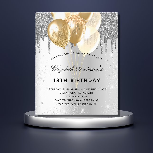Budgetera födelsedagsfest-ballonger i guld glitter flygblad (Skapare uppladdad)