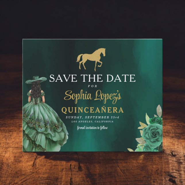 Budgetera Grönten Guld Quinceanera Spara datum (Skapare uppladdad)