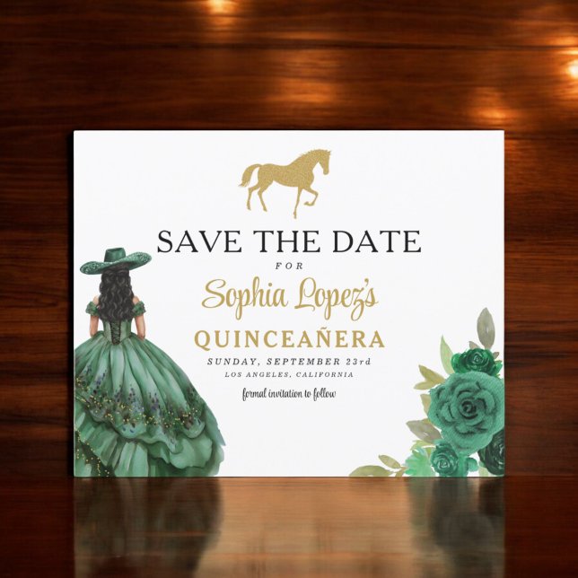 Budgetera Grönten Guld Quinceanera Spara datum Flygblad (Skapare uppladdad)
