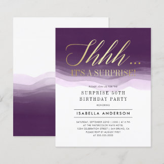 Budgetera Guld och Lila Watercolor Surprise Birday
