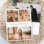 Budgetera Guld White Collage Bröllop - tackkort<br><div class="desc">Budget, Modern, Elegant, Vit och Guld Hand Lettered Bröllop (3) Tre personliger för Photo Collage Tack till ett rimligt pris med ett tunt kort med låg budget. Snyggt bröllop tackar dig för att du har en kortmall med tre foto på framsidan och ett foto på baksidan. Med texten "Kärlek och...</div>