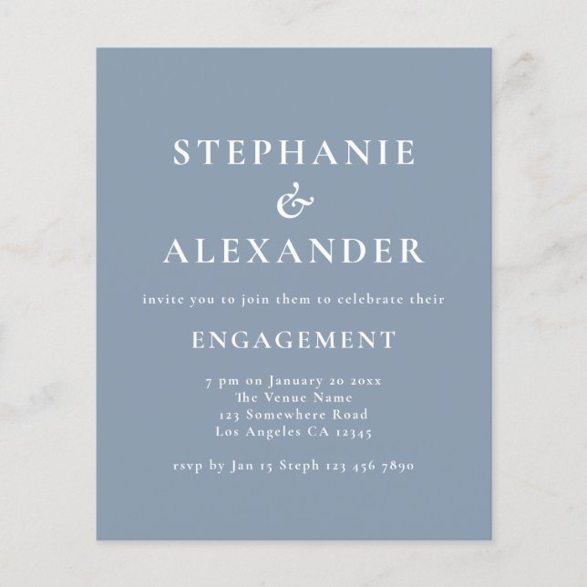 Budgetera helt enkelt text - blå Förlovningsfest (Framsida)