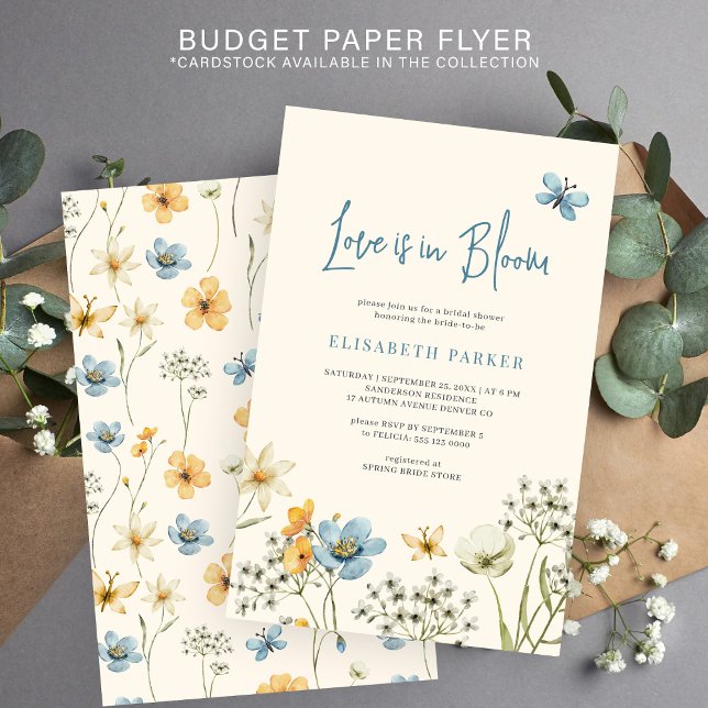 Budgetera kärlek i blomman inbjudningskort för möh flygblad (Skapare uppladdad)