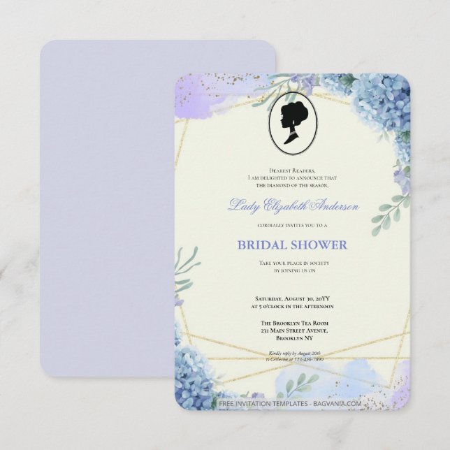 Budgetera Lila Blommigtar Bridgerton Möhippa Inbjudningar (Fram/baksida)