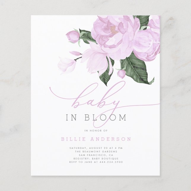 Budgetera Lilac Baby i bloom Shower-inbjudan (Framsida)