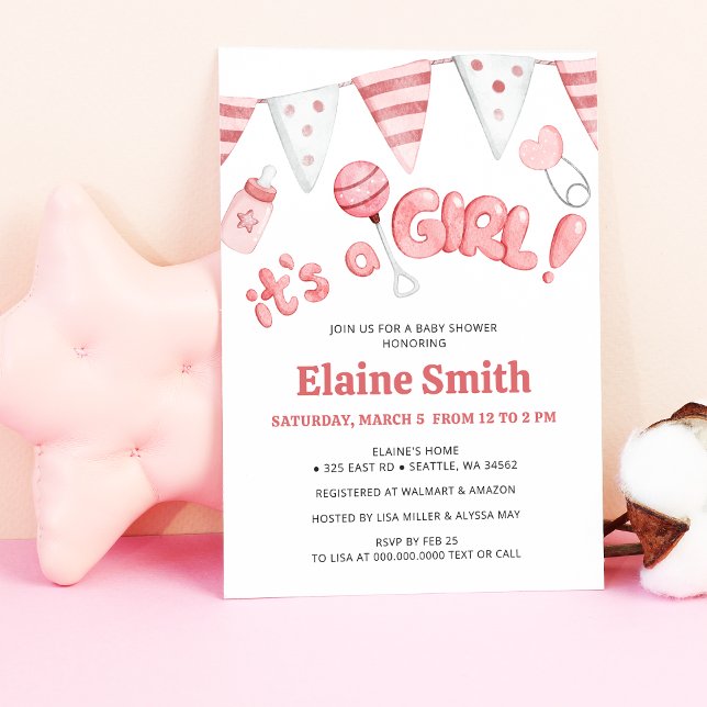 Budgetera lilla Saken med en liten babystövel (Cute Little Things Its a Girl Baby Shower Invitation)