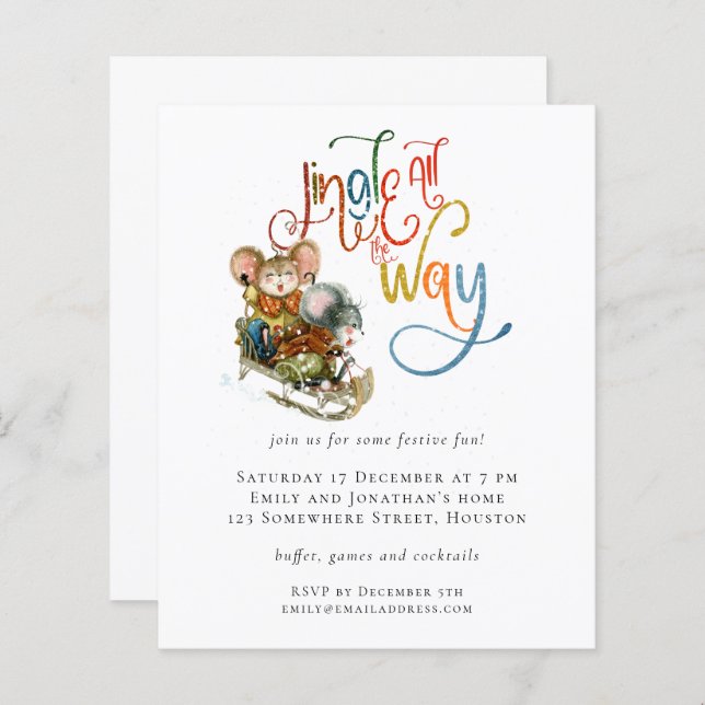 Budgetera Mice Jingle hela julafton Inbjudan (Fram/baksida)