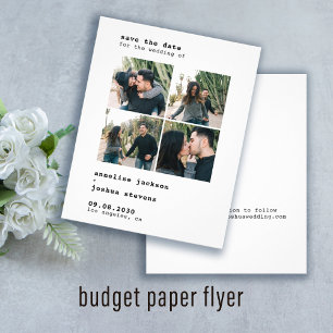 Budgetera moderna 4 foton bröllop spara datum flygblad