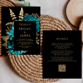 Budgetera Moody Blommigt Turcos Guld QR-kod Bröllo