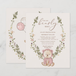 Budgetera Nalle Rosa Flickor Babykläder Inbjudan