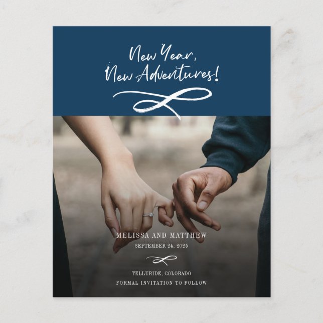 Budgetera nyårsfotot för nytt Äventyr Spara datum (Framsida)