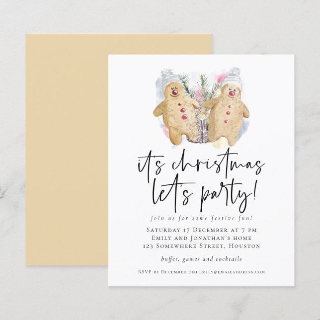 Budgetera Pepparkaksgubbar - jultider Party Inbjud (Fram/baksida)