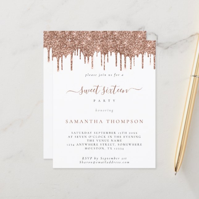 Budgetera Ro Glitter-drivrutiner, söt 16-inbjudan (Fram/Back In Situ)