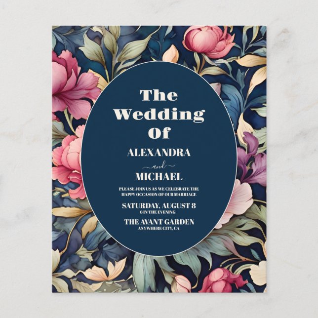 Budgetera Romantiska mjuka Rosa Flowers Bröllop (Framsida)