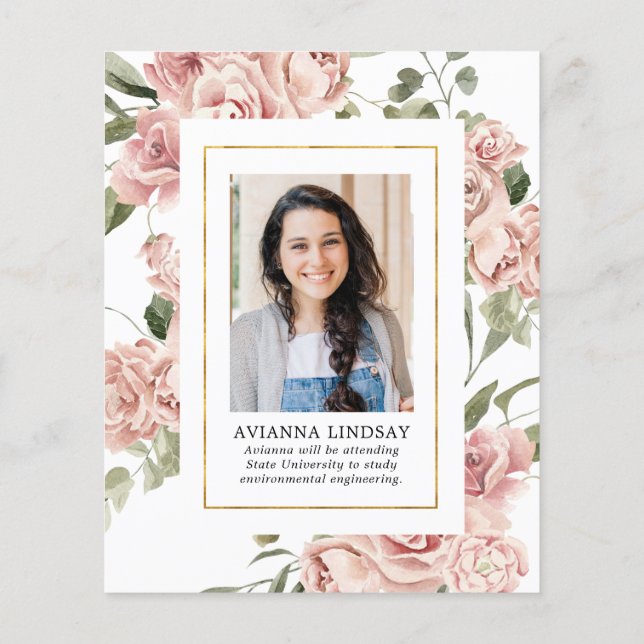 Budgetera Rosa Blommigt Foto Studentfest Inbjudan (Baksida)