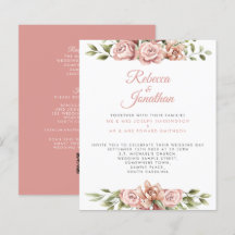 Budgetera Rosa Blommigt Papper bröllopsinbjudan