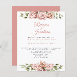 Budgetera Rosa Blommigt Papper bröllopsinbjudan
