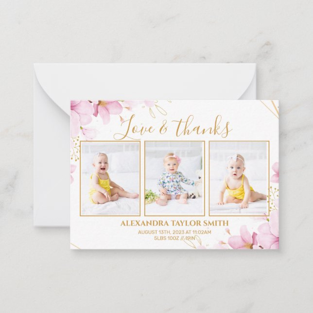 Budgetera Rosa Flowers Photo Baby - tackkort för Anteckningskort (Framsida)