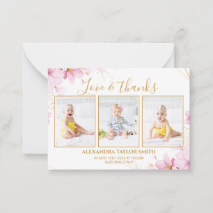 Budgetera Rosa Flowers Photo Baby - tackkort för Anteckningskort