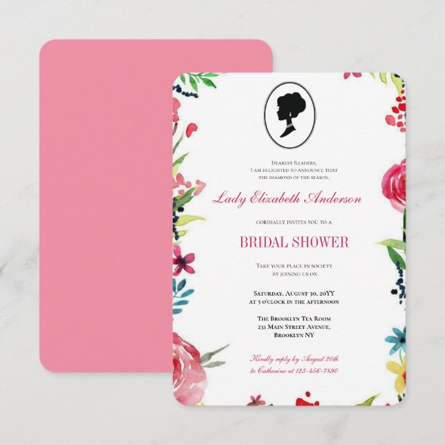 Budgetera Rosa WildblommBridgerton Möhippa Inbjudningar (Fram/baksida)
