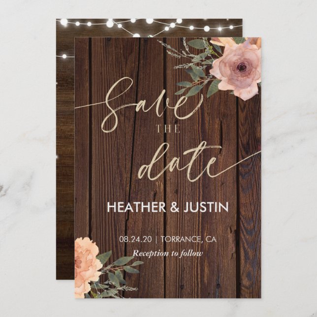 Budgetera Rustik Script String Ljus & Snöre Bröllo Inbjudningar (Fram/baksida)