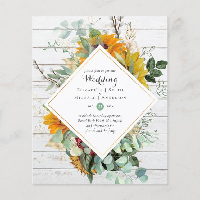 Budgetera Sol Flowers Grey WEDDING-inbjudningar Flygblad (Framsidan)