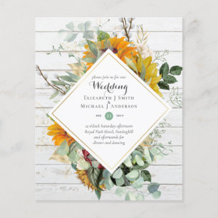 Budgetera Sol Flowers Grey WEDDING-inbjudningar Flygblad