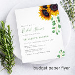 Budgetera solblommor eukalyptus möhippa inbjudan flygblad<br><div class="desc">Rustik elegant vattenfärgen eucalyptus löv och solblommor möhippor en modern BUDGET-inbjudan till överkomligt pris till FLYER med ett skrivskript för chicens grönt. TOMMA DET HÄR FÖRE KÖP! Det här är ett budgetöverkomligt kort som är tryckt på en FLYER. Observera att BUDGET PAPPER ÄR THIN - Du kan uppgradera så att...</div>