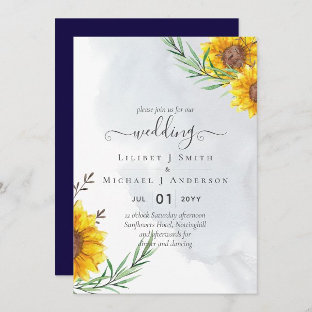 Budgetera solblommor Rustic Woodland Garden Weddin Inbjudningar (Fram/baksida)