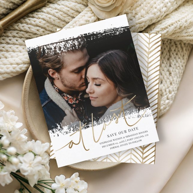 Budgetera Spara vårt datumfoto Guld & vit (Skapare uppladdad)