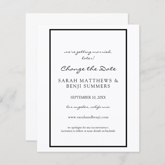 Budgetera svartvitt Avbryt eller Ändra datum (Fram/baksida)