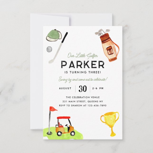 Budgetera vår lilla Golfer Bag Cart Golf Birthday Anteckningskort (Framsida)