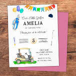 Budgetera vår lilla Golfer Rosa Kids Golf Birthday Flygblad<br><div class="desc">Budgetera vår lilla Golfer Rosa Kids Golf Birthday Flyer är en underbar guldinbjudan till en barn! Denna golffödelsedag i inbjudan har party,  ballonger,  färgstarka banderoller i party,  golfkarta,  golfbanor,  klubbar,  golf bollar,  golfhatt och golfväska. Lustigt inbjudan till ett golftema för födelsedagsfest.</div>