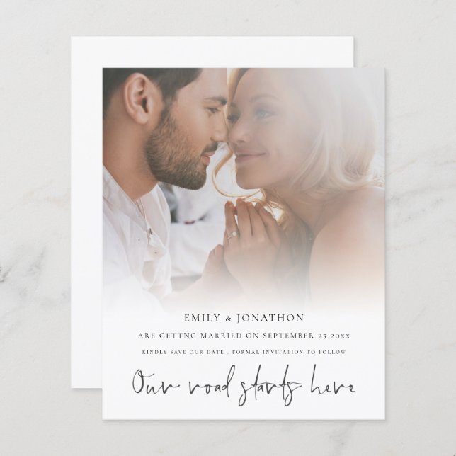 Budgetera vår väg börjar här fotospara datumet (Fram/baksida)