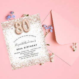 Budgeterad 80-årsdag, vit inbjudan till ro guld