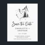 Budgeterad återgivningsstatus Spara datuminbjudan Flygblad<br><div class="desc">Budget Rustic Wilderness Save the Date Invation (spara datuminbjudan) har en hand som illustrerar det stora berget och det evergreen gräs träd med handskrivet manusformat. Spara datumet ingår i en samling.</div>