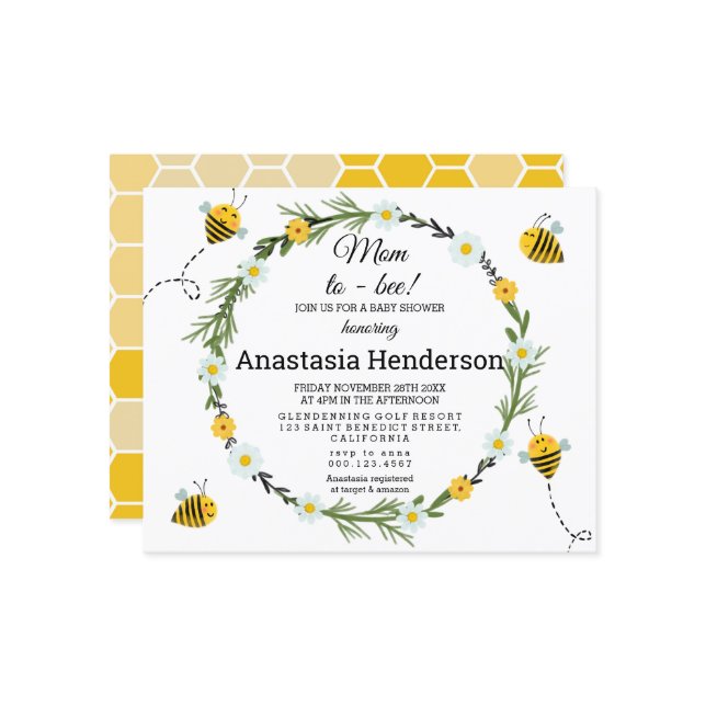 Budgeterad babyduschinbjudan. (Fram/Back In Situ)