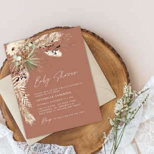 Budgeterad babyduschpampas modern boho-elegant flygblad