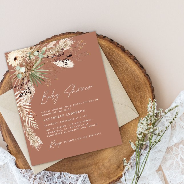 Budgeterad babyduschpampas modern boho-elegant flygblad (Skapare uppladdad)