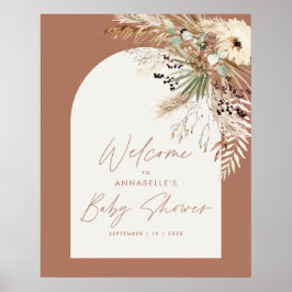 Budgeterad babyduschpampas modern terracotta-rusti poster