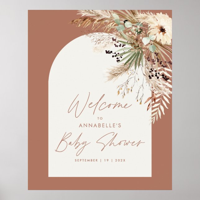 Budgeterad babyduschpampas modern terracotta-rusti poster (Framsidan)