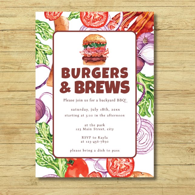 Budgeterad bakgård, BBQ Burger och Brews Watercolo Inbjudningar (Skapare uppladdad)