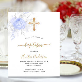 Budgeterad baptism ljusblå blommigtar pojke vit