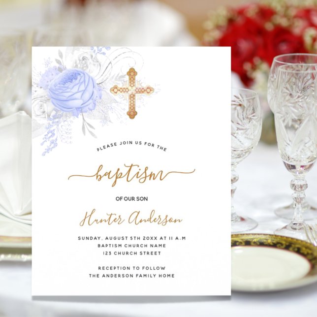 Budgeterad baptism ljusblå blommigtar pojke vit (Skapare uppladdad)