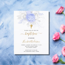Budgeterad baptism ljusblå blommigtar pojke vit
